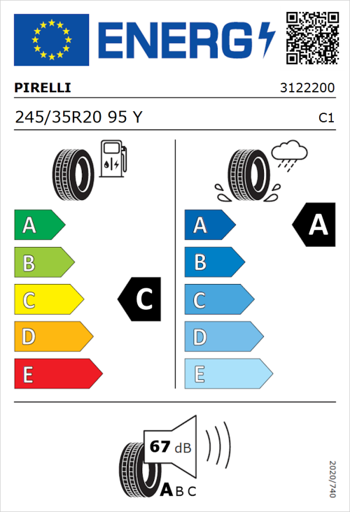 Tyre Label for Pirelli P Zero (PNCS) 245/35R20 95Y