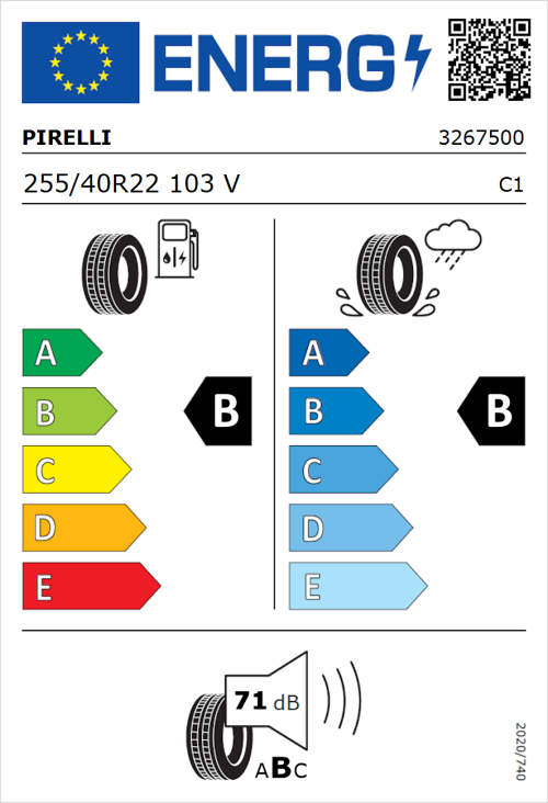 Tyre Label for Pirelli P Zero (PNCS) 255/40R22 103V
