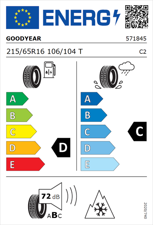 Tyre Label for Goodyear Vector 4Seasons Cargo 215/65R16 106/104T