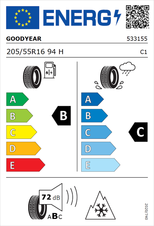 Tyre Label for Goodyear Vector 4Seasons Gen-2 205/55R16 94H