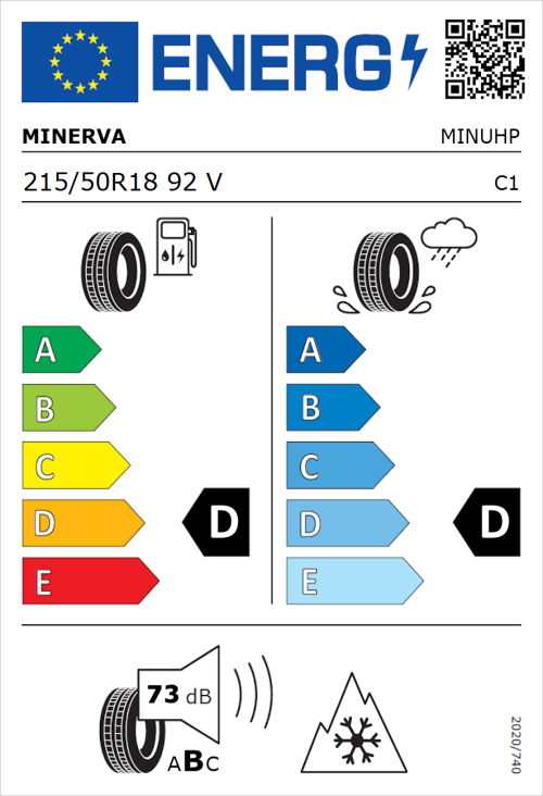 Tyre Label for Minerva Frostrack UHP 215/50R18 92V
