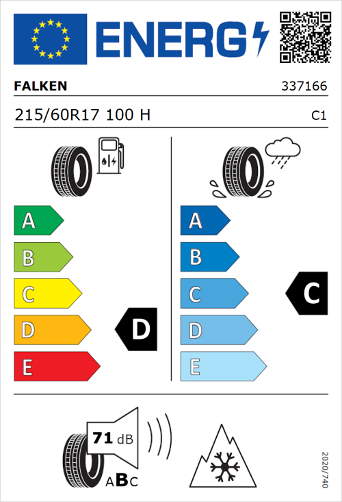 Tyre Label for Falken Wildpeak A/T AT3WA 215/60R17 100H