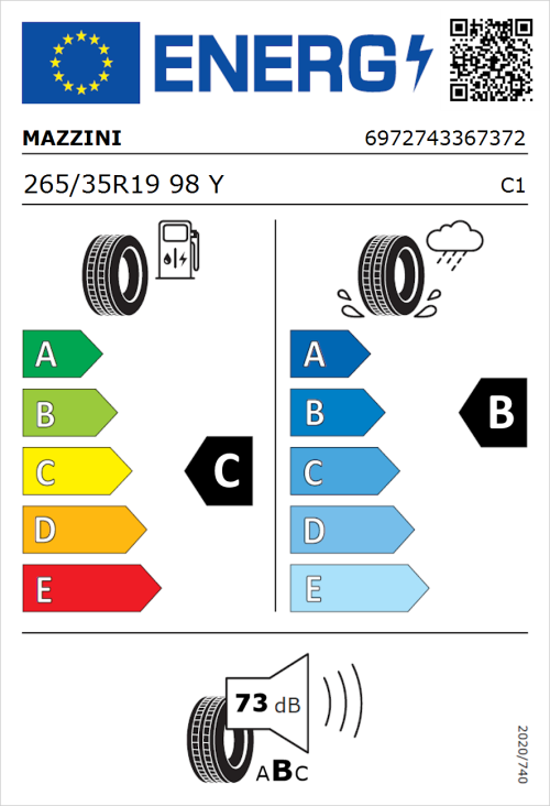 Tyre Label for Mazzini Eco 602 265/35R19 98Y
