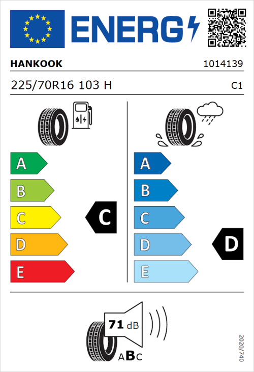Tyre Label for Hankook Dynapro HP2 (RA33) 225/70R16 103H