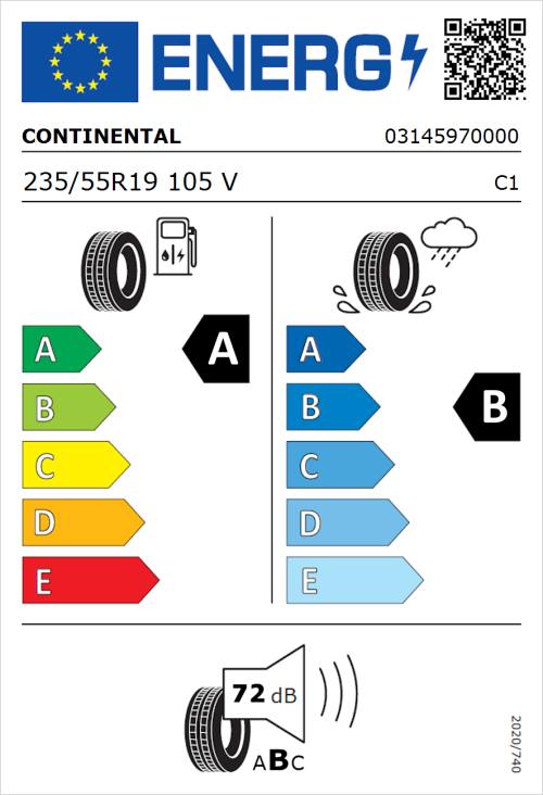 Tyre Label for Continental EcoContact 6 235/55R19 105V