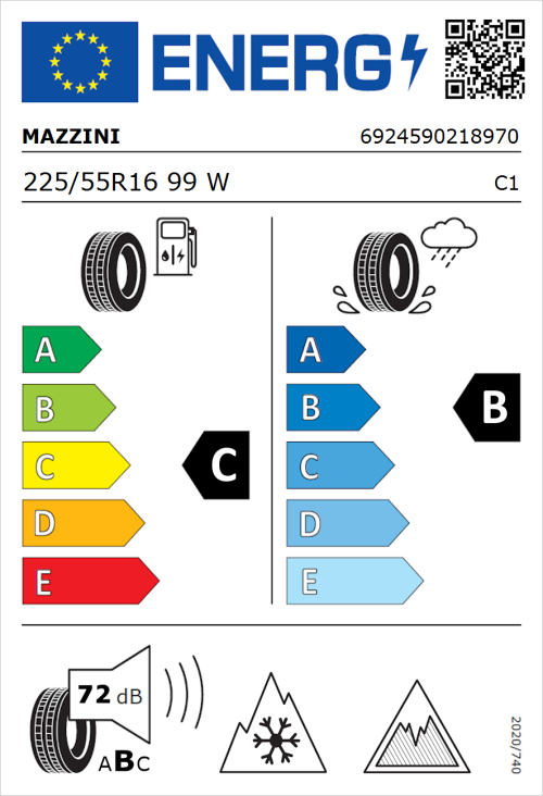 Tyre Label for Mazzini Versat-AS8 225/55R16 99W