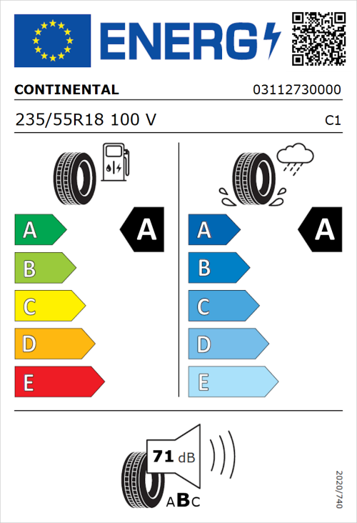 Tyre Label for Continental EcoContact 6 235/55R18 100V