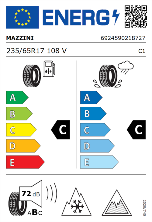 Tyre Label for Mazzini Versat-AS8 235/65R17 108V