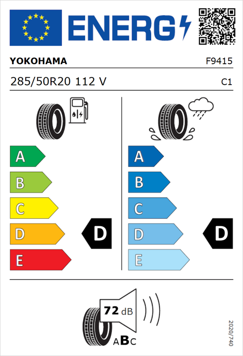 Tyre Label for Yokohama Geolandar H/T (G056) 285/50R20 112V