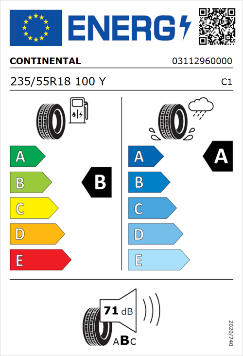 Tyre Label for Continental EcoContact 6 235/55R18 100Y